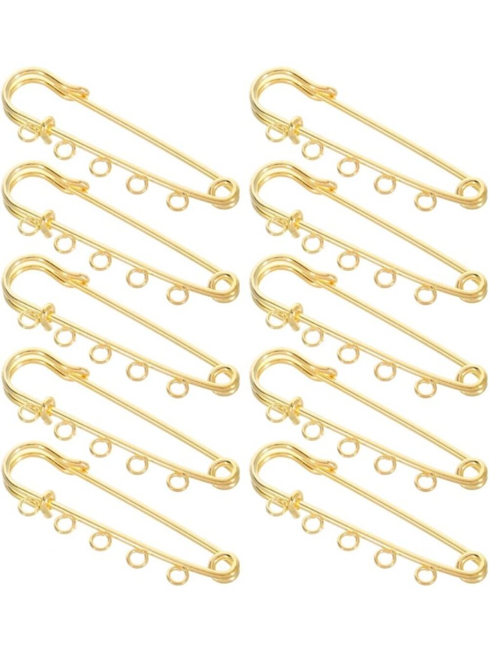 10pcs Heavy Duty Gold Safety Pins Set with 5 Loops for DIY Crafts & Sewing